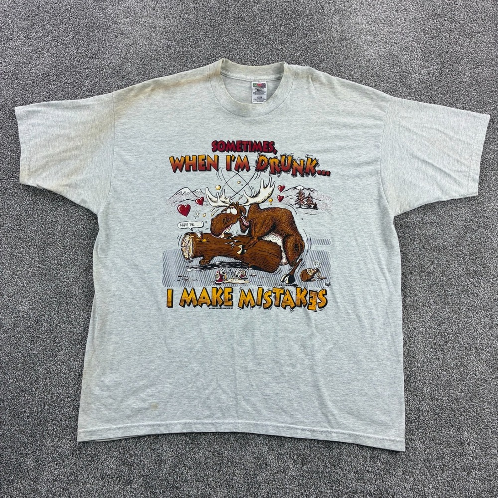 Vintage‎ Moose Joke Shirt Mens 2XL Gray Sometimes When I'm Drunk I Make Mistakes